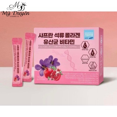 Bột collagen lựu đỏ nhụy hoa nghệ tây Saffron Bio Cell Hàn Quốc (Hộp 30 gói)