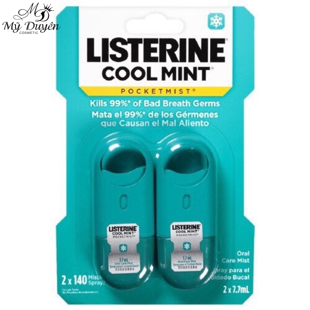 Nước Xịt Thơm Miệng Listerine Pocketmist Cool Mint Oral Care Mist 7.7ml x 2 Chai